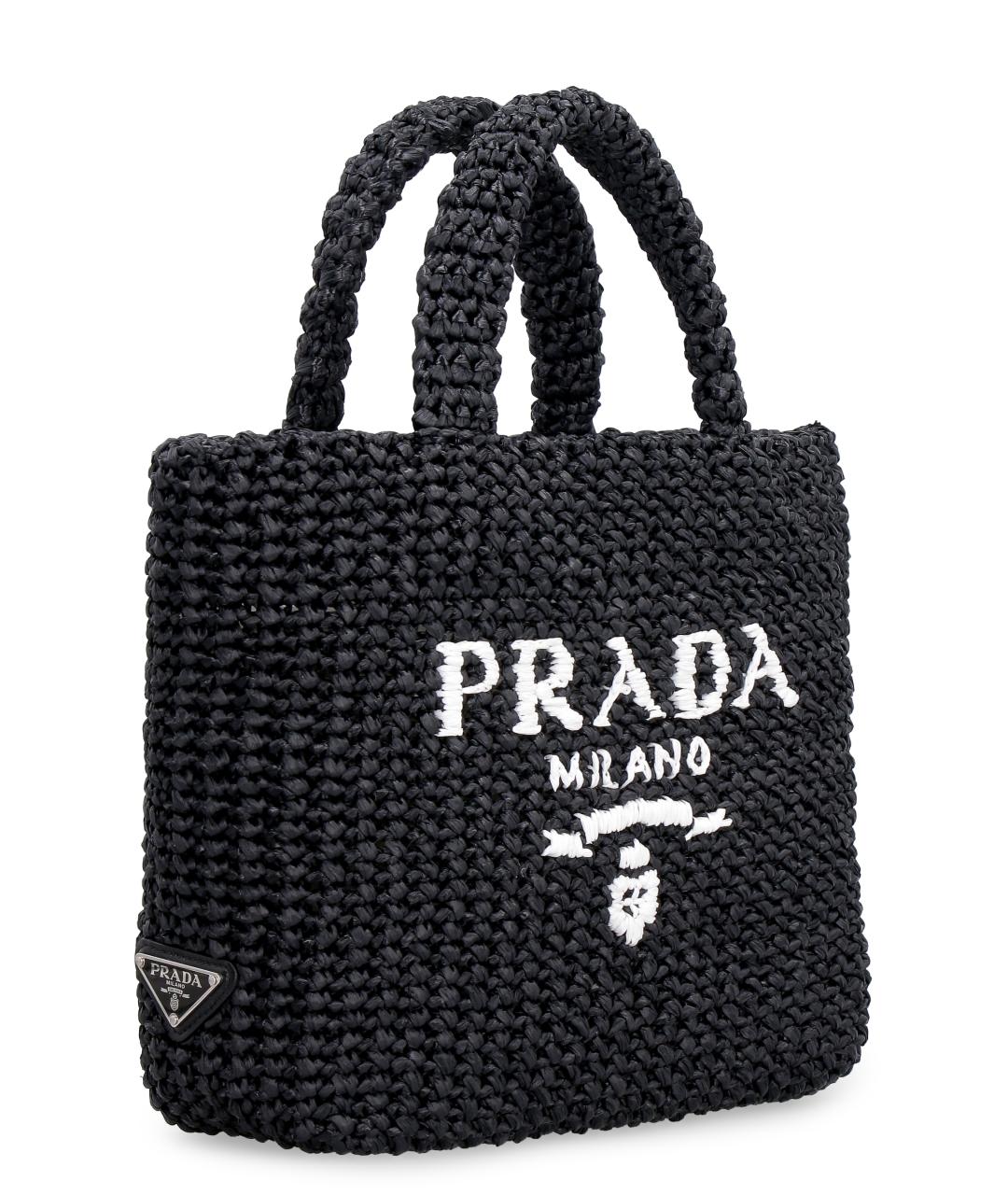PRADA Черная плетеная сумка тоут, фото 3
