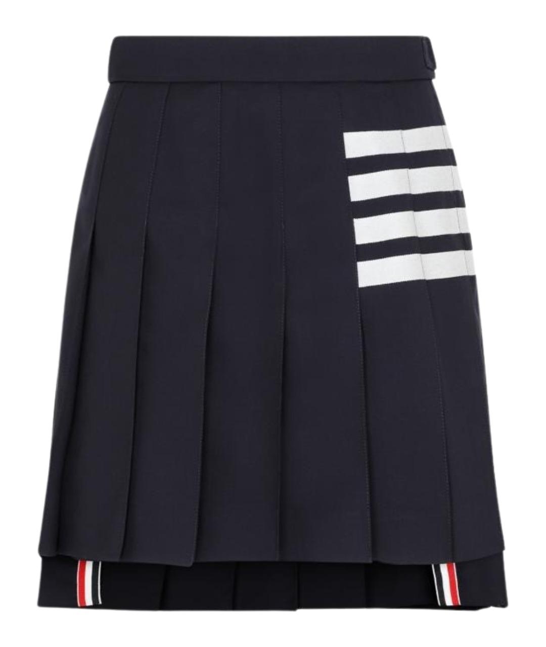 THOM BROWNE Темно-синяя шерстяная юбка мини, фото 1