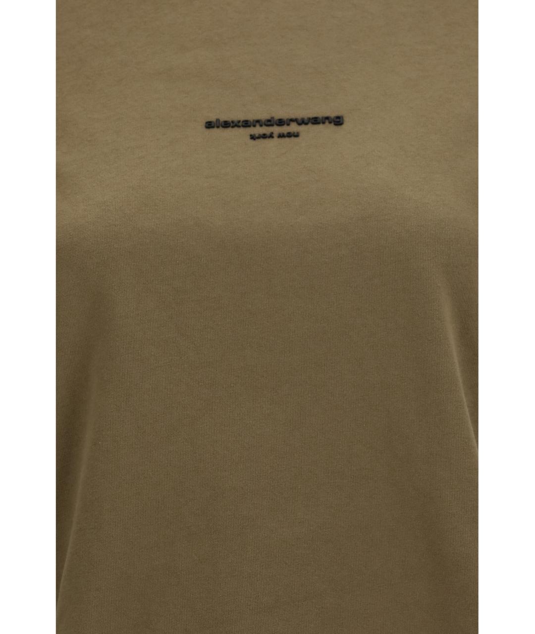 ALEXANDER WANG Хаки хлопковая футболка, фото 3