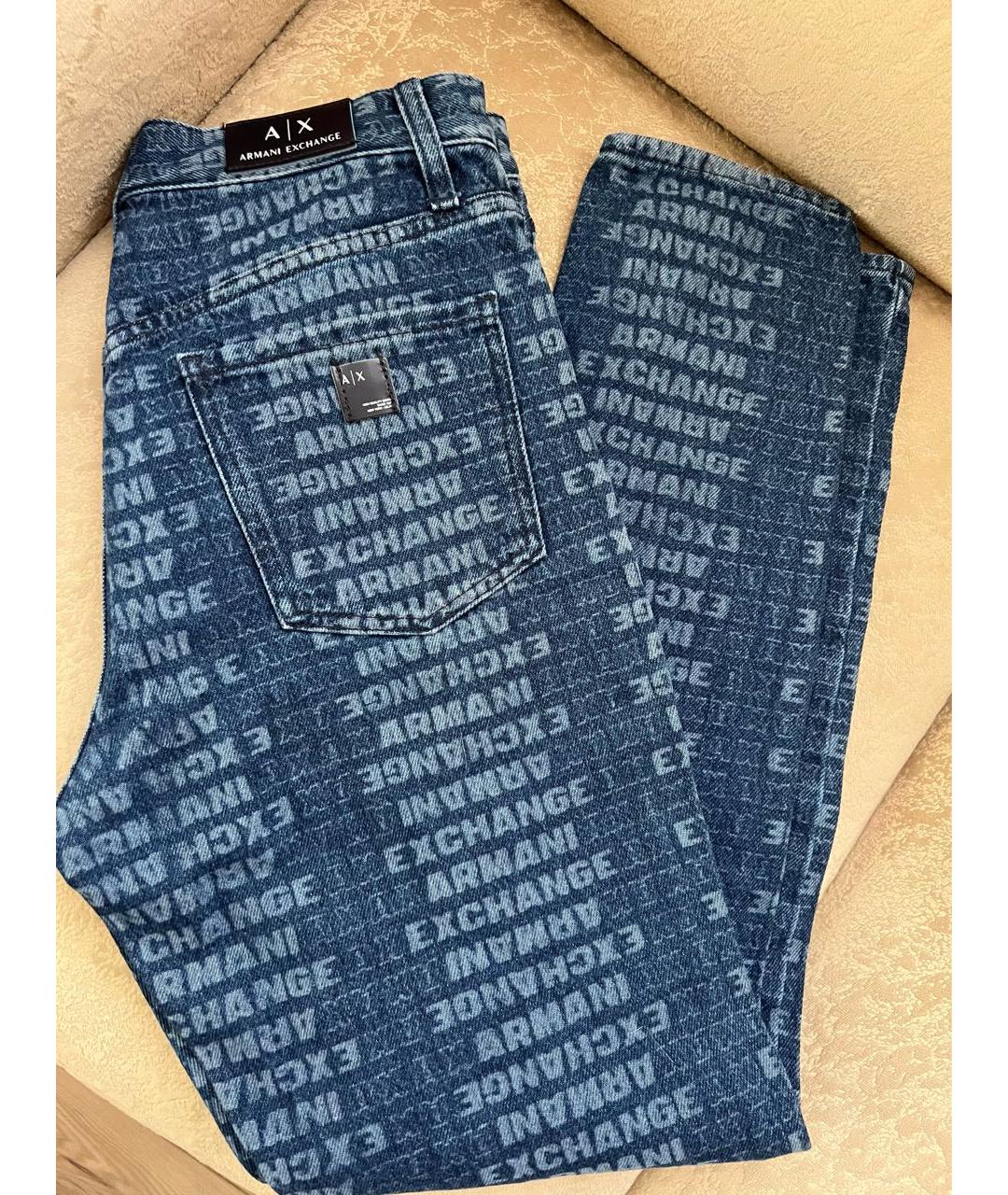 ARMANI EXCHANGE Синие хлопко-эластановые прямые джинсы, фото 2