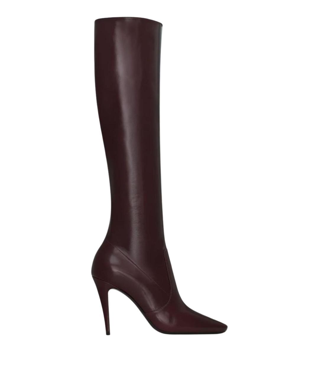 SAINT LAURENT Бордовые кожаные сапоги, фото 1