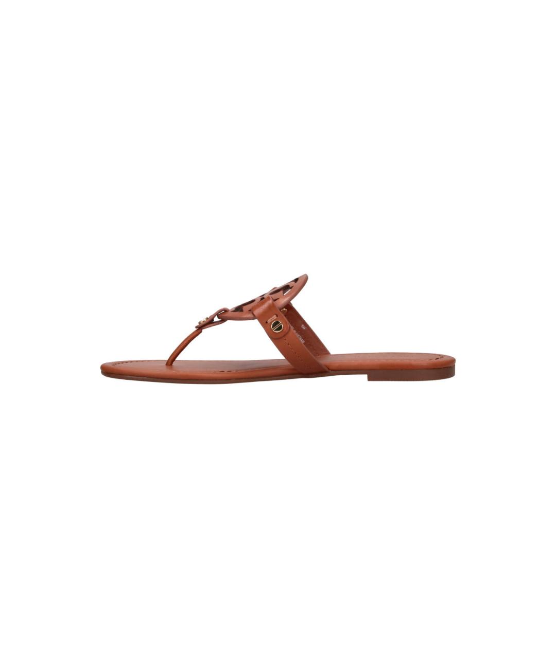 TORY BURCH Коричневые кожаные шлепанцы, фото 3