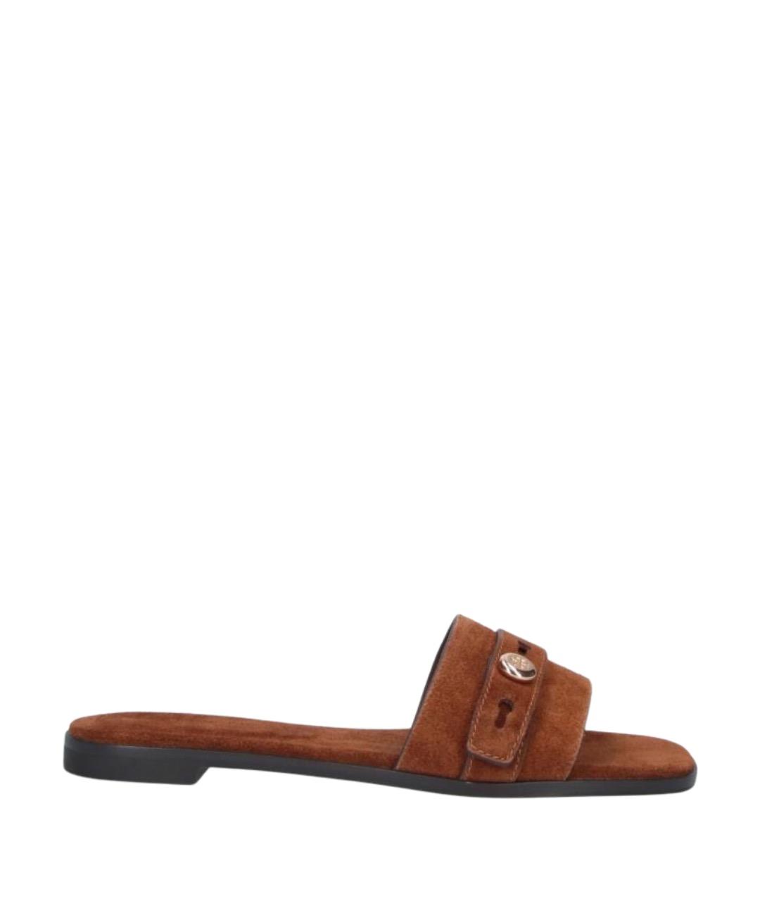 TORY BURCH Коричневые кожаные шлепанцы, фото 1