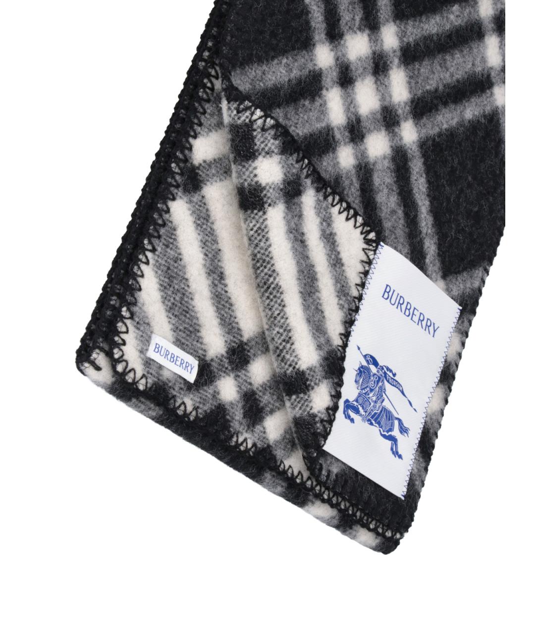 BURBERRY Черный шерстяной шарф, фото 3
