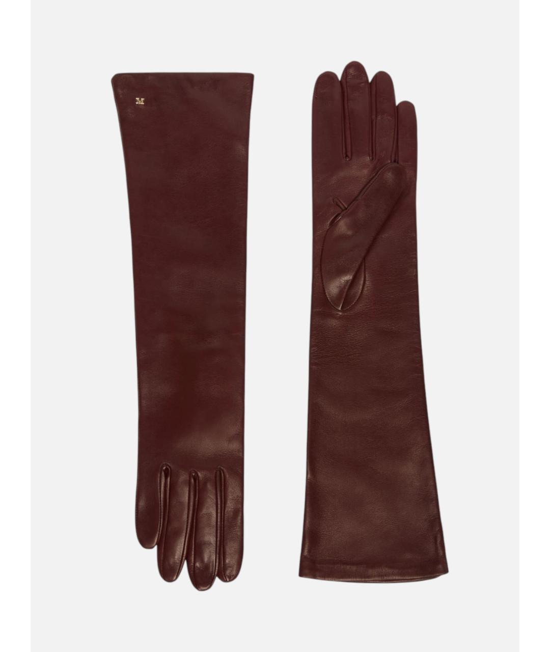 MAX MARA Бордовые кожаные перчатки, фото 4