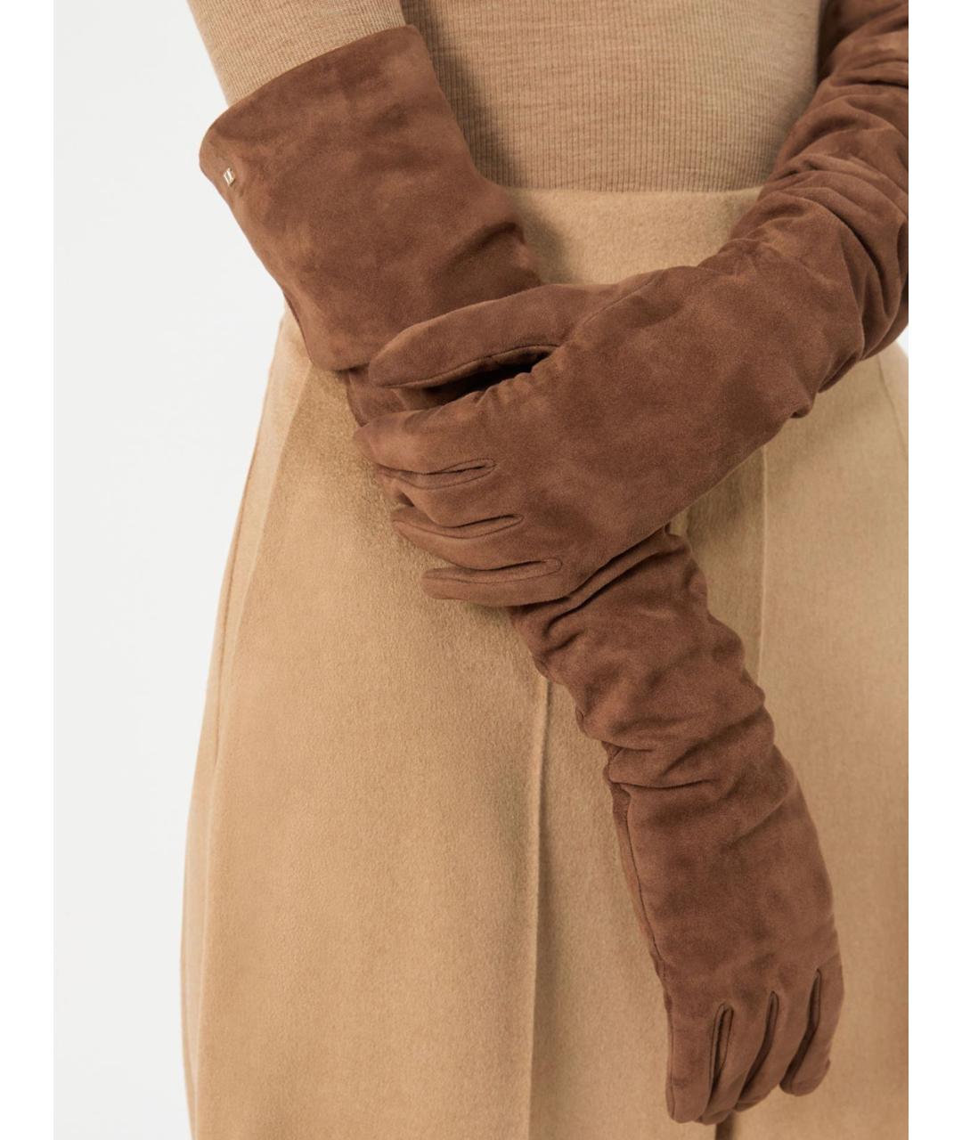 MAX MARA Коричневые кожаные перчатки, фото 4