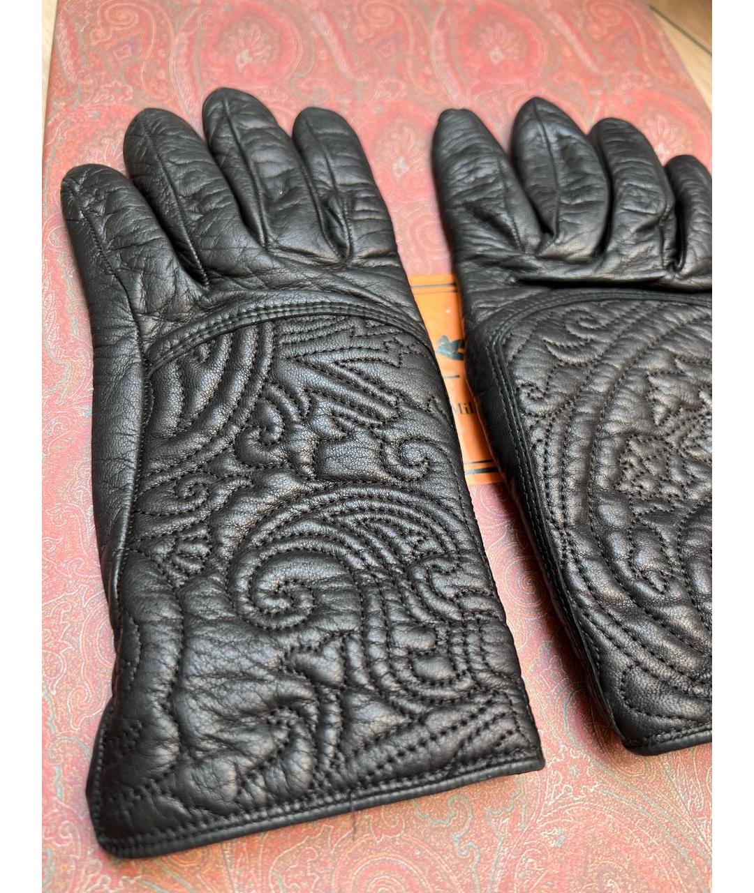 ETRO Черные кожаные перчатки, фото 2