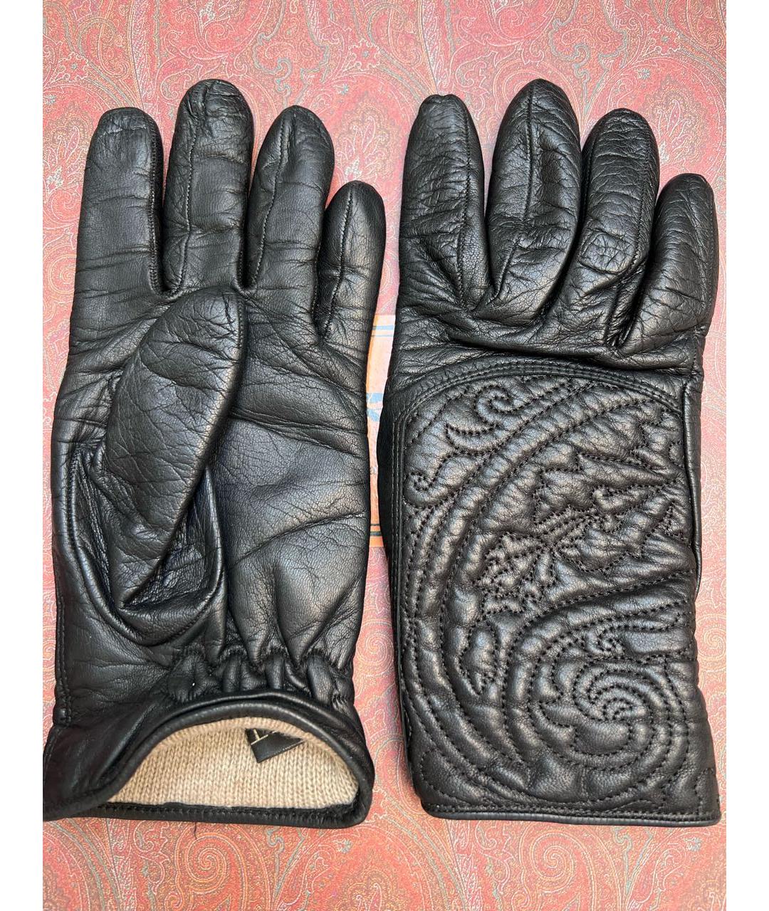 ETRO Черные кожаные перчатки, фото 4