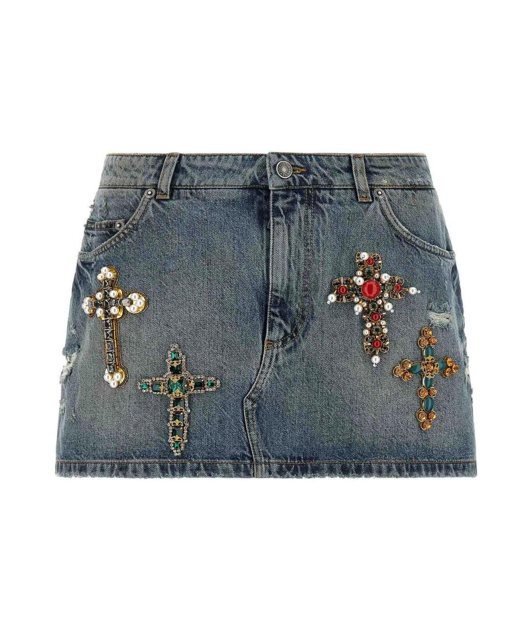 DOLCE&GABBANA Синяя хлопковая юбка мини, фото 5