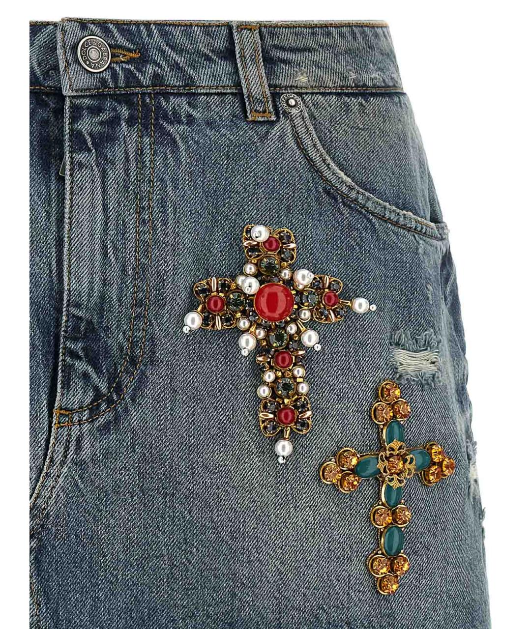 DOLCE&GABBANA Синяя хлопковая юбка мини, фото 3