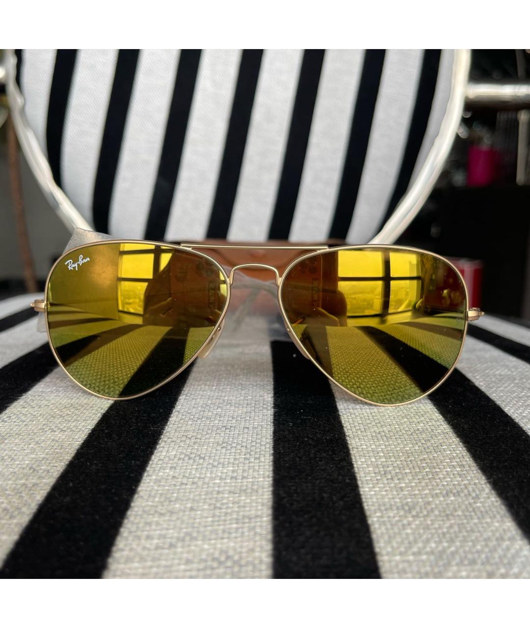 RAY BAN Желтые металлические солнцезащитные очки, фото 8