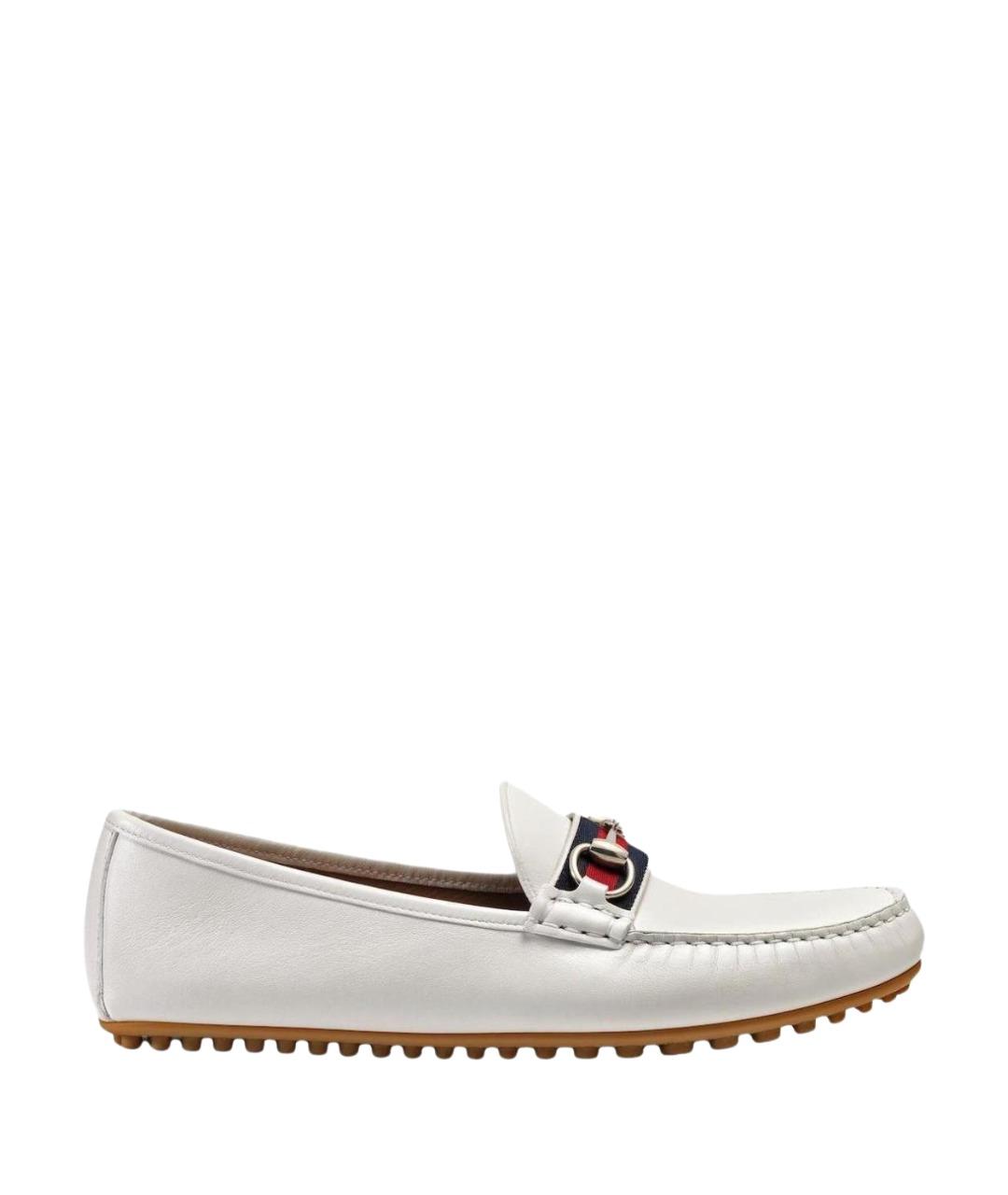 GUCCI Белые кожаные мокасины, фото 1