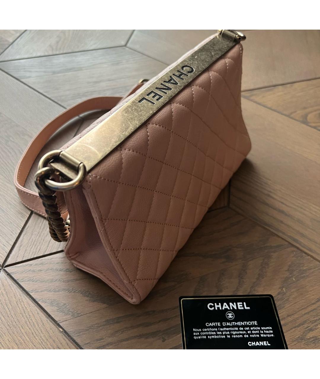 CHANEL PRE-OWNED Бежевая кожаная сумка через плечо, фото 4