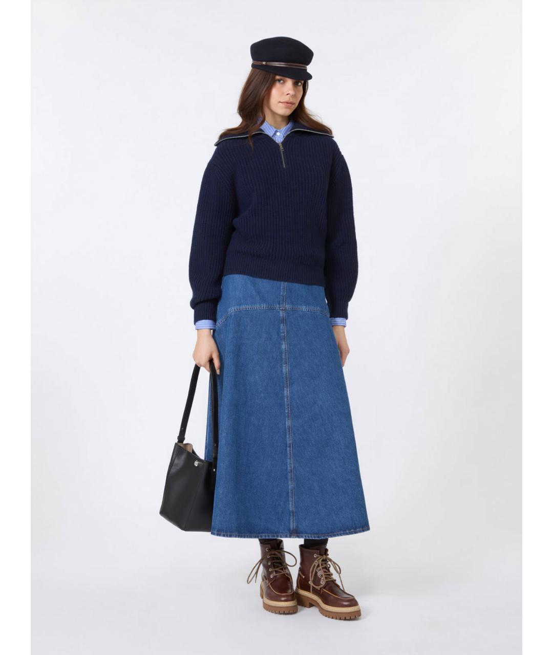 WEEKEND MAX MARA Синяя хлопковая юбка миди, фото 2