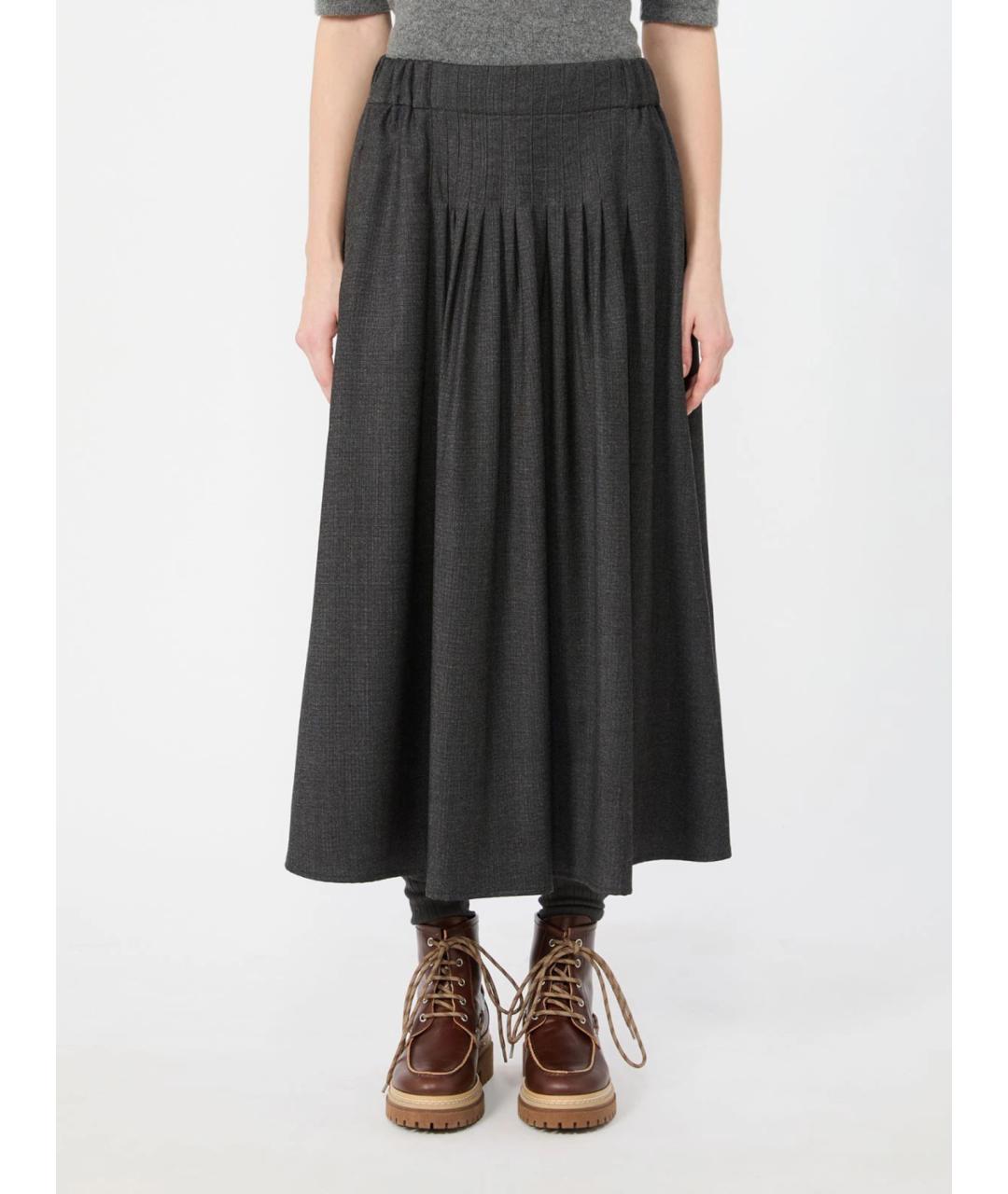 WEEKEND MAX MARA Серая шерстяная юбка макси, фото 3
