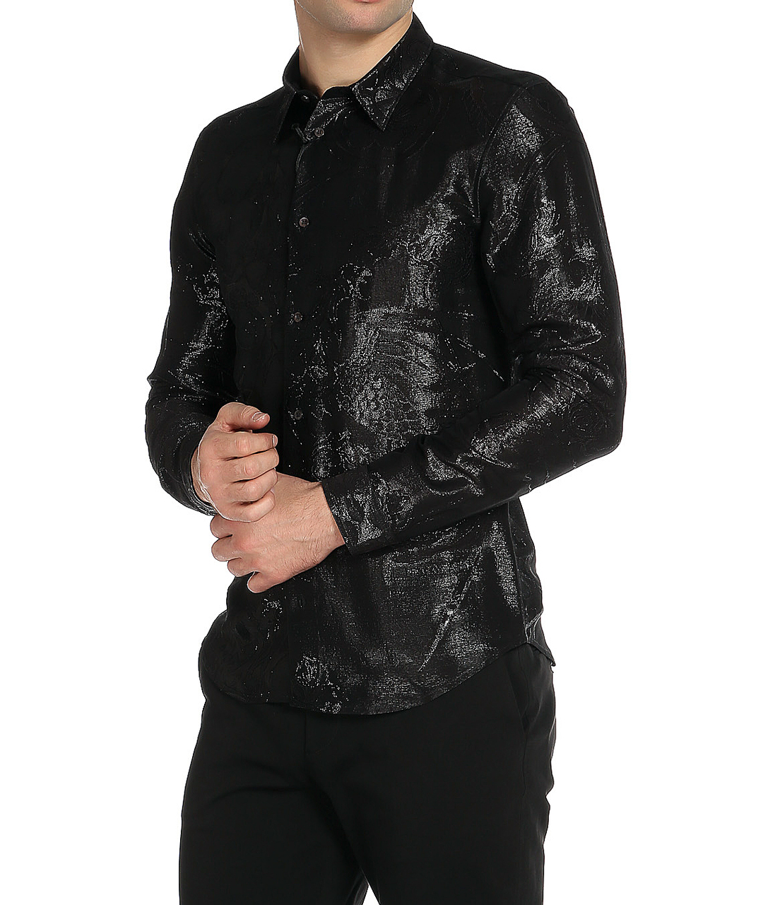 JOHN RICHMOND Черная шелковая классическая рубашка, фото 2