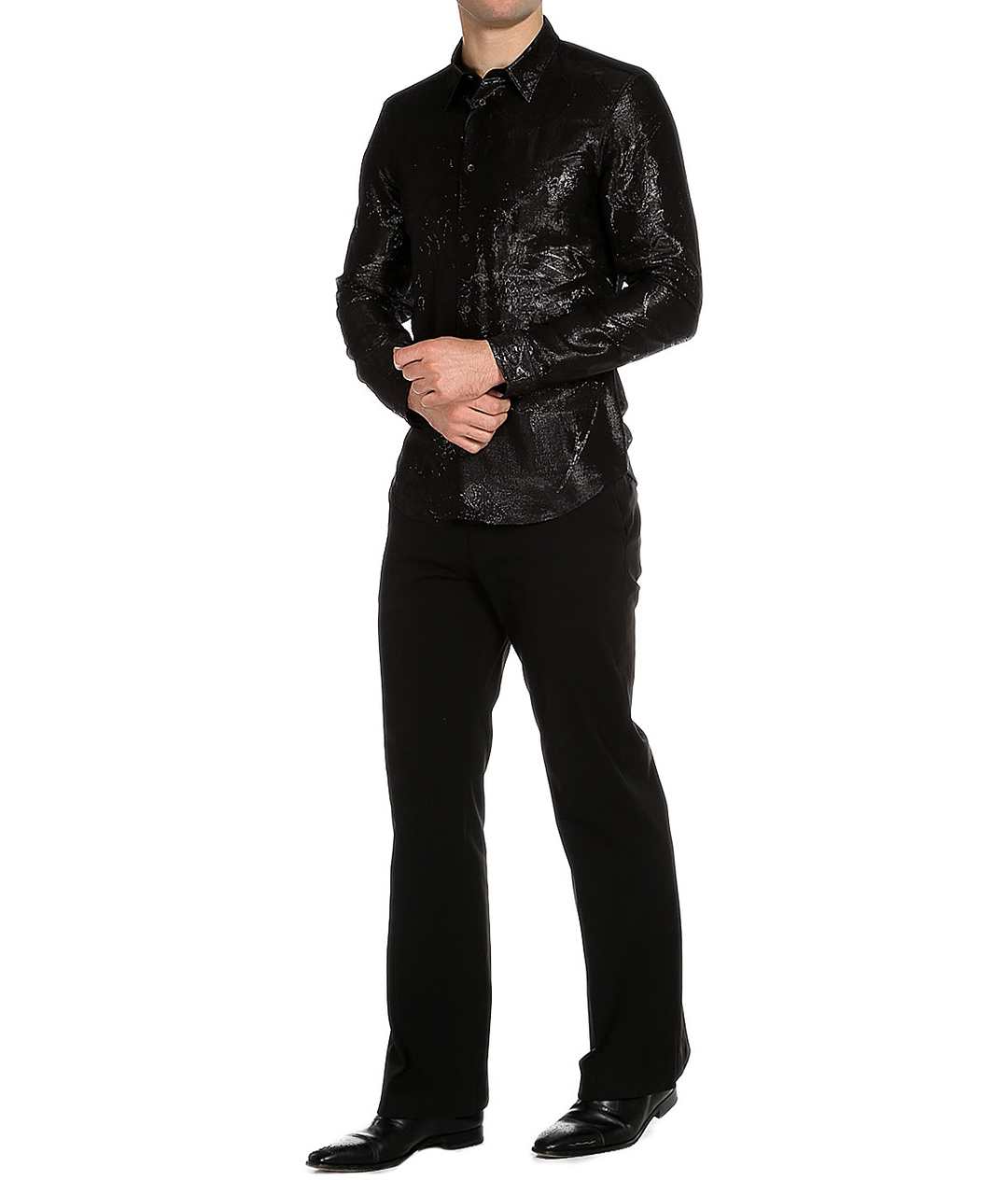 JOHN RICHMOND Черная шелковая классическая рубашка, фото 4
