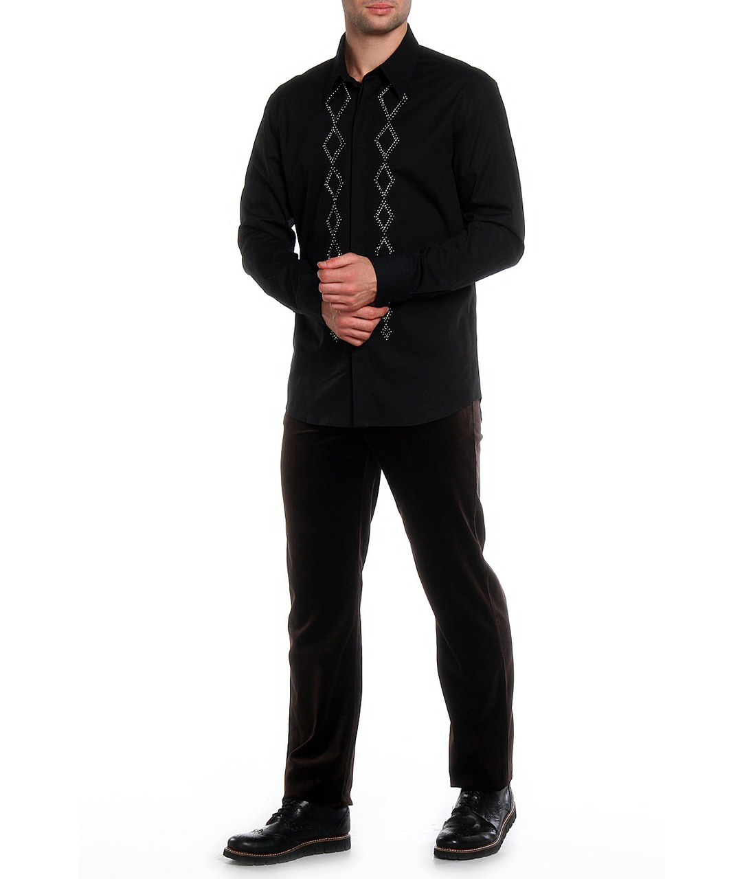 JOHN RICHMOND Черная хлопковая классическая рубашка, фото 3
