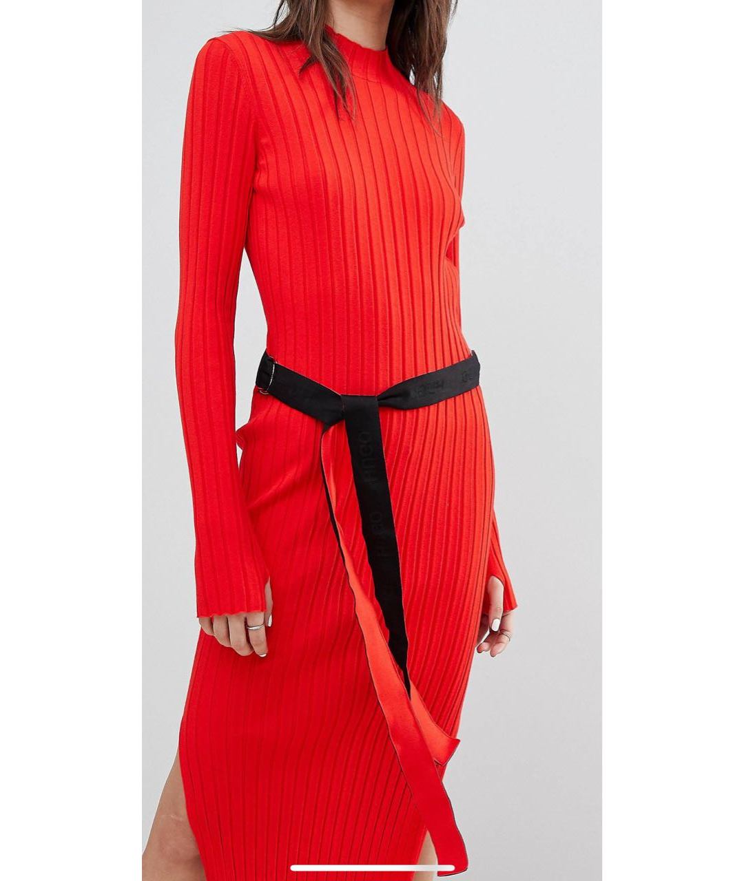 HUGO BOSS Красное вискозное повседневное платье, фото 6