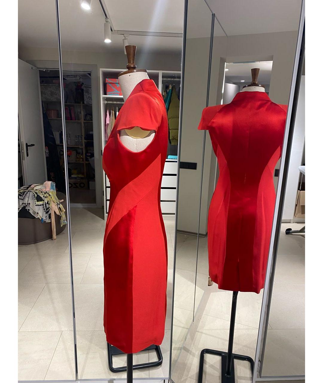 ALEXANDER MCQUEEN Красное шелковое коктейльное платье, фото 4