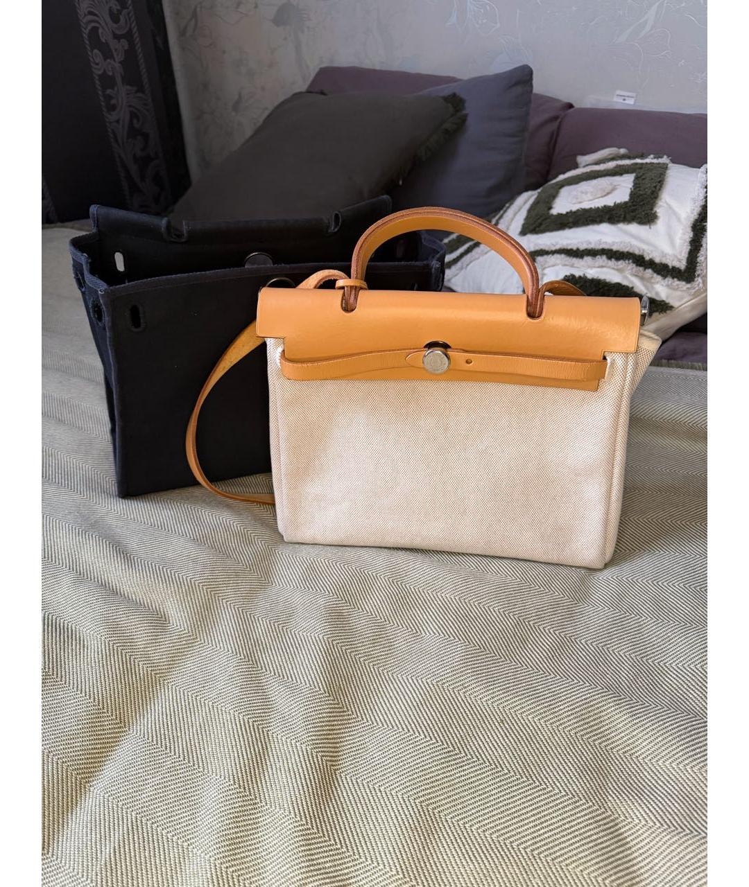 HERMES Бежевая тканевая сумка через плечо, фото 2