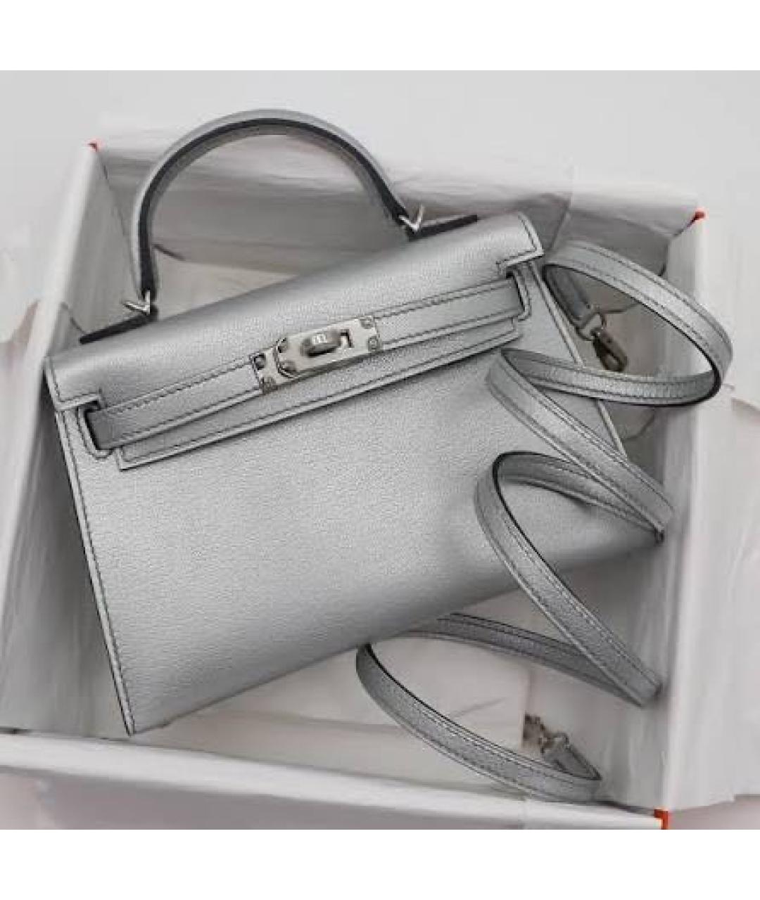 HERMES Серебряная кожаная сумка через плечо, фото 2