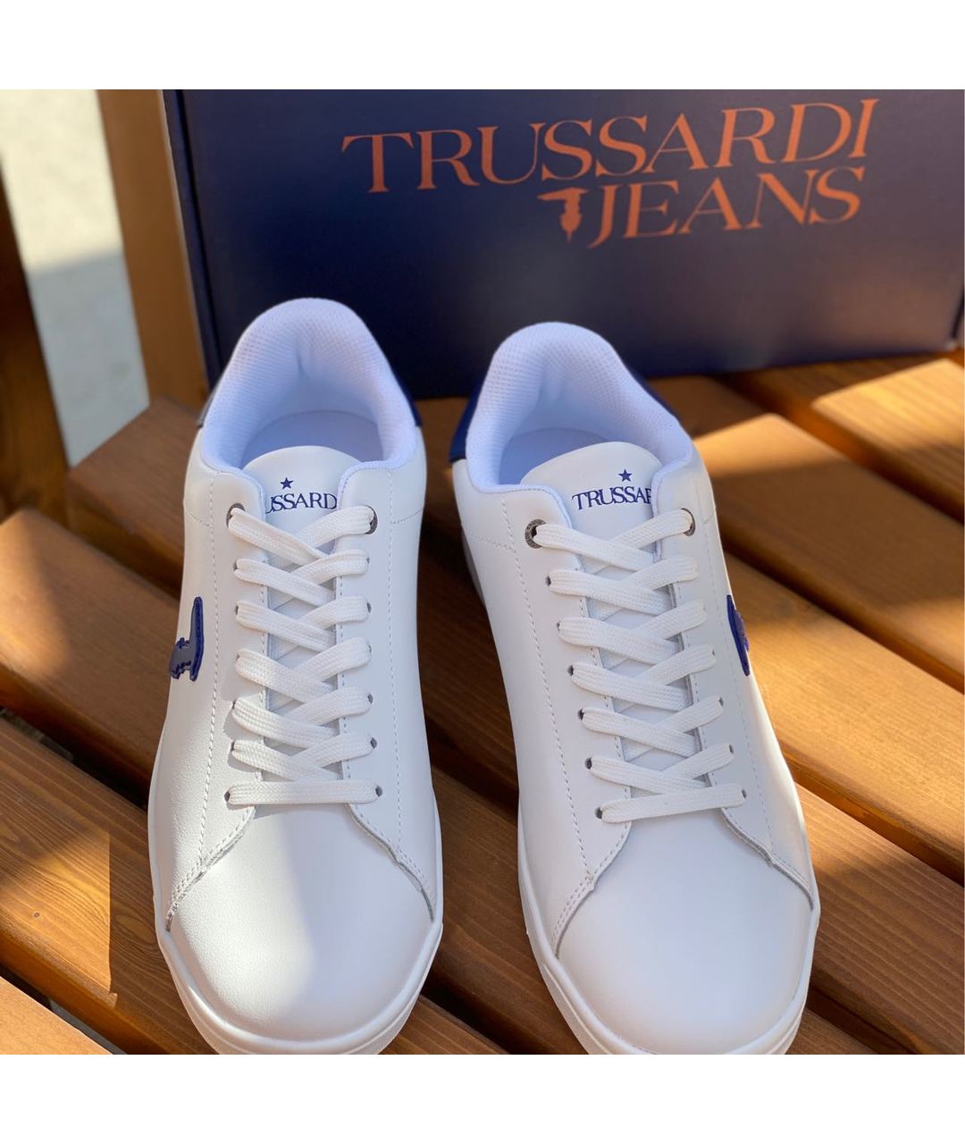 TRUSSARDI Белые кожаные низкие кроссовки / кеды, фото 4