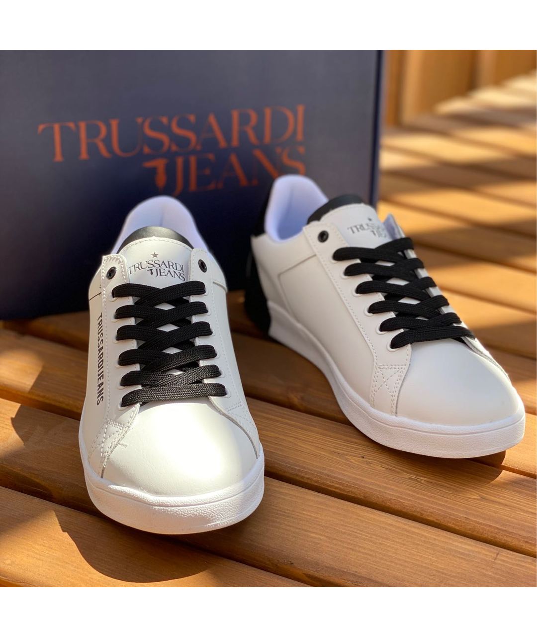 TRUSSARDI Белые кожаные низкие кроссовки / кеды, фото 6