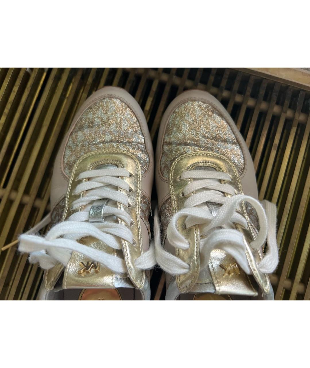 MICHAEL MICHAEL KORS Золотые кожаные кроссовки, фото 4