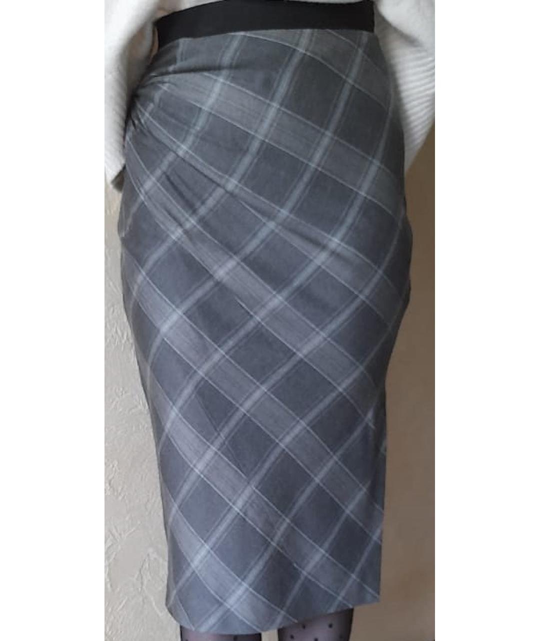 SPORTMAX Серая шерстяная юбка миди, фото 6