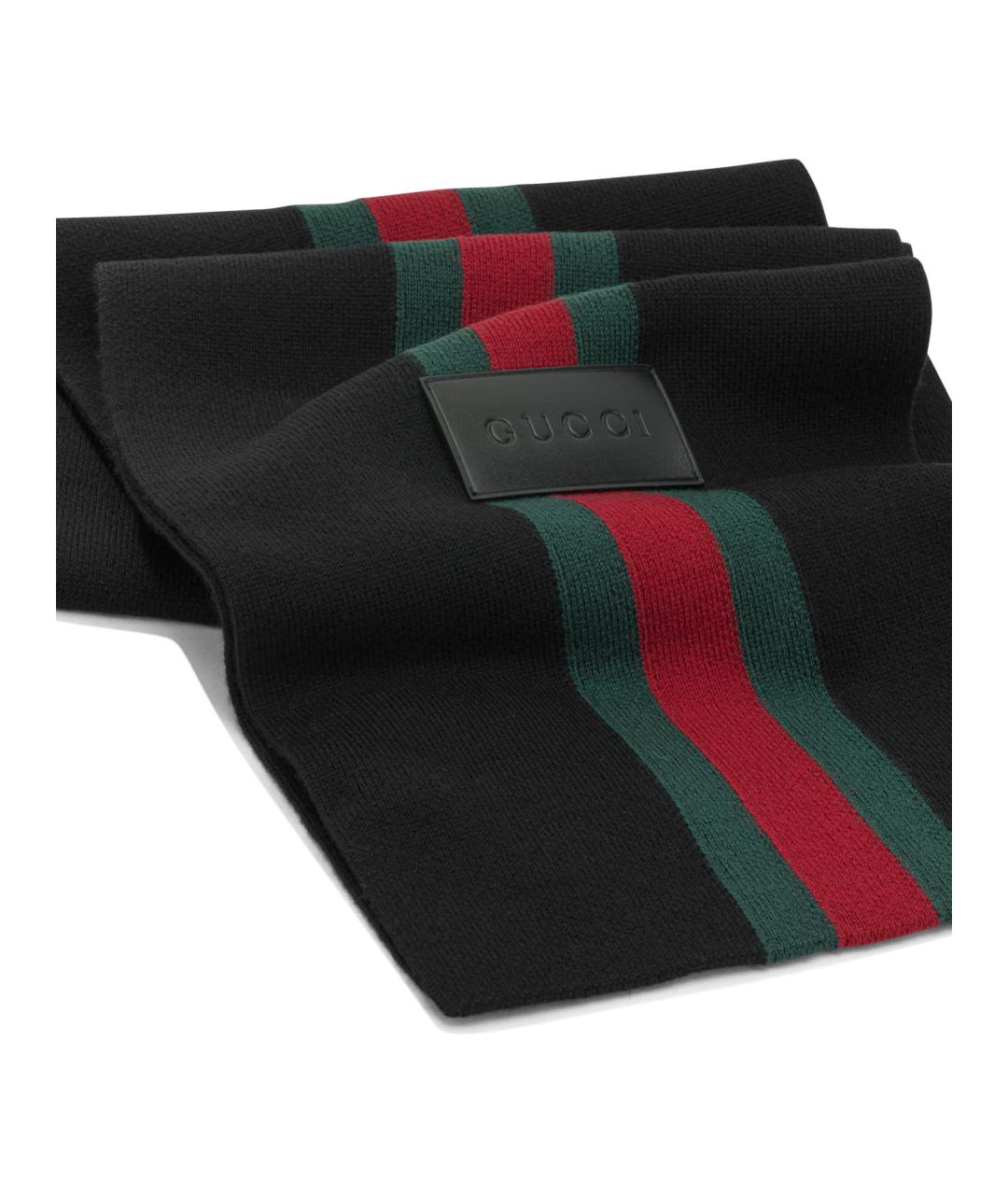 GUCCI Черный шерстяной шарф, фото 2
