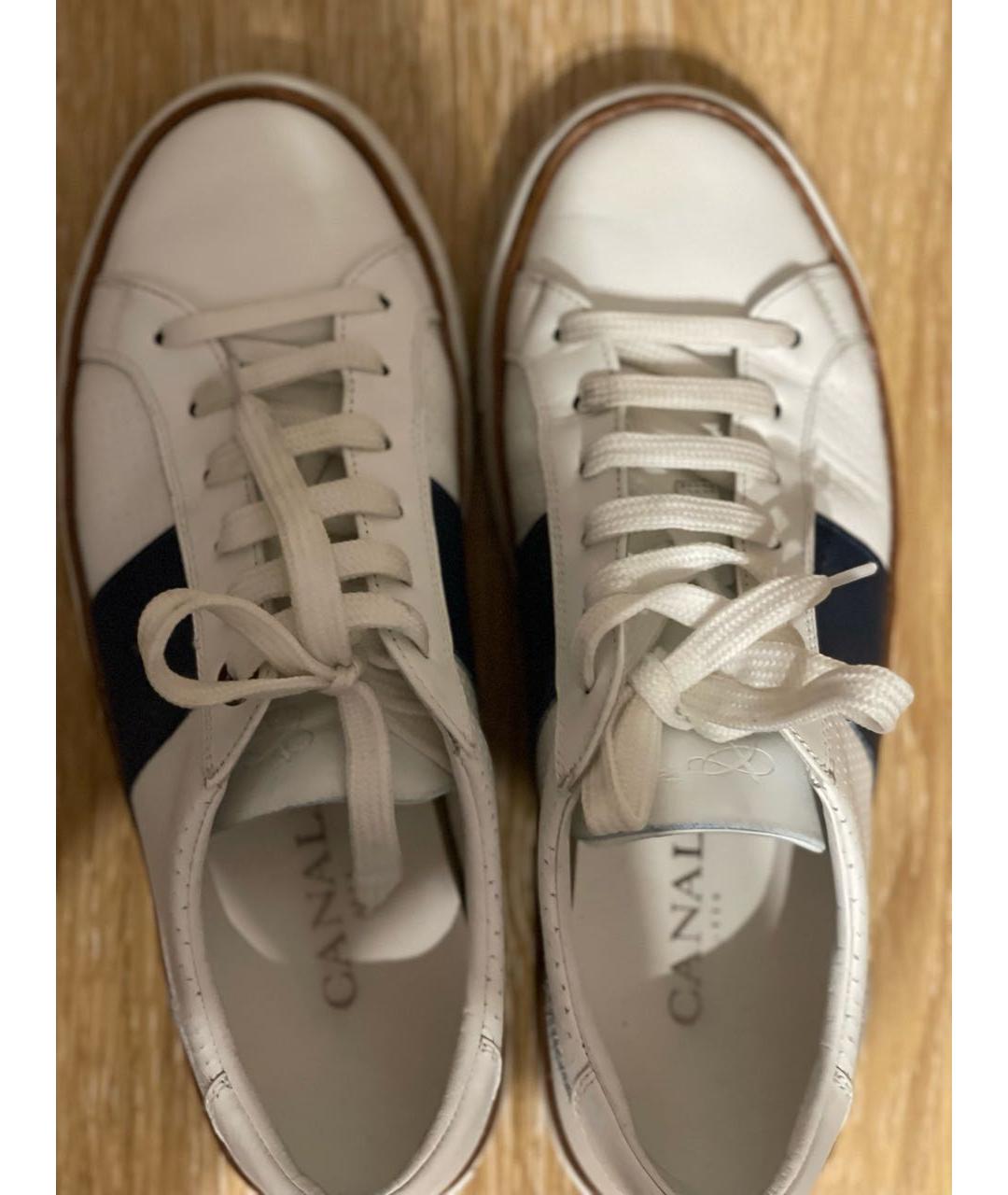 CANALI Белые кожаные низкие кроссовки / кеды, фото 4