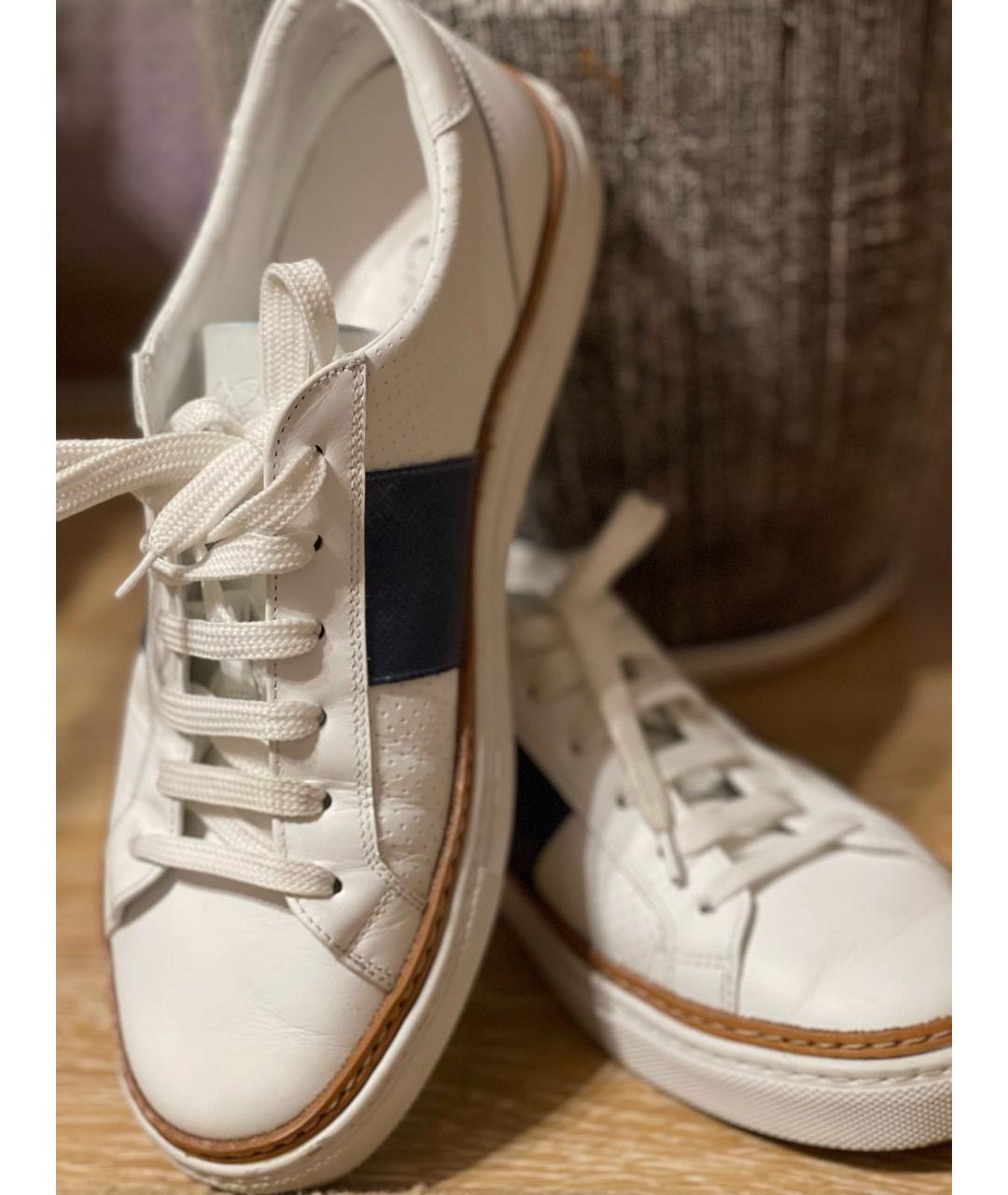 CANALI Белые кожаные низкие кроссовки / кеды, фото 2
