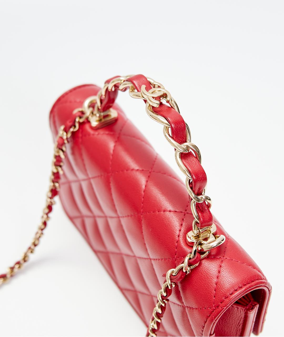 CHANEL Красная кожаная сумка через плечо, фото 4
