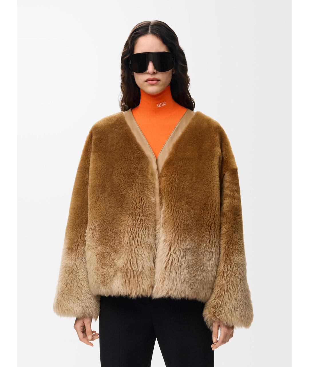 LOEWE Бежевая кожаная дубленка, фото 3