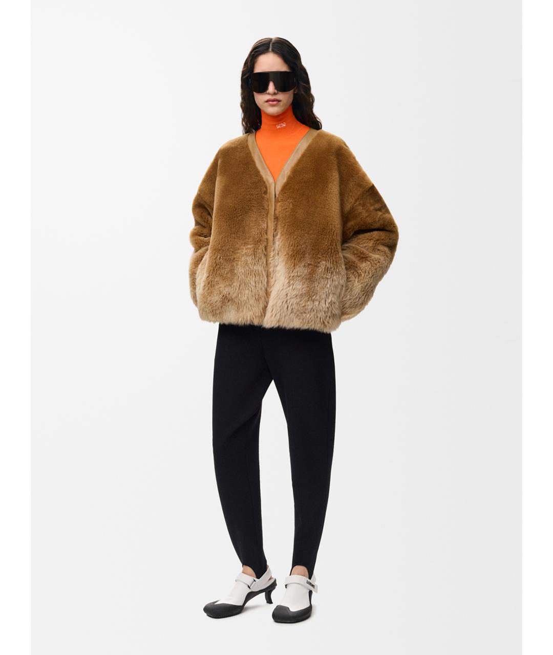 LOEWE Бежевая кожаная дубленка, фото 2