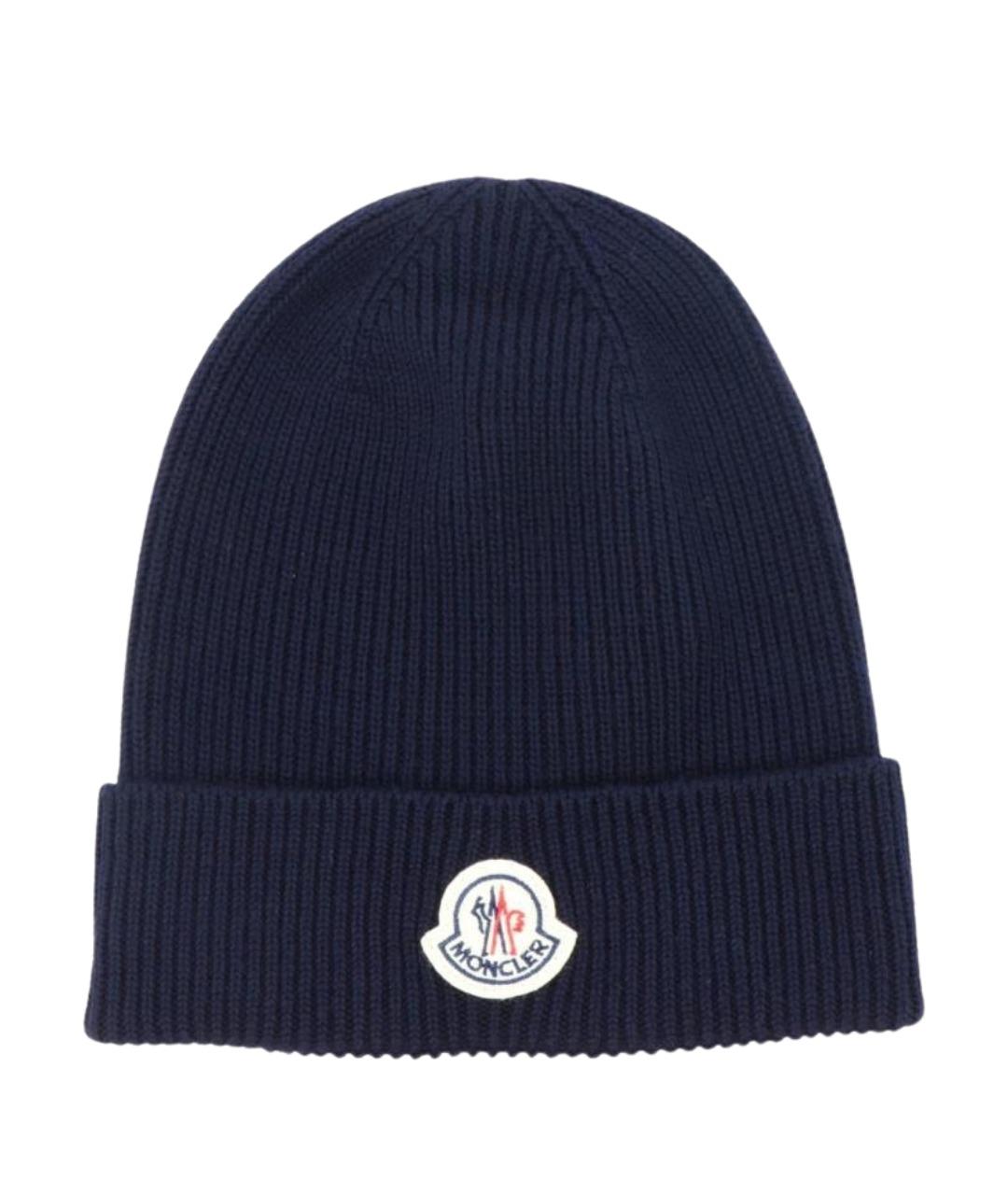 MONCLER Синяя шерстяная шапка, фото 1
