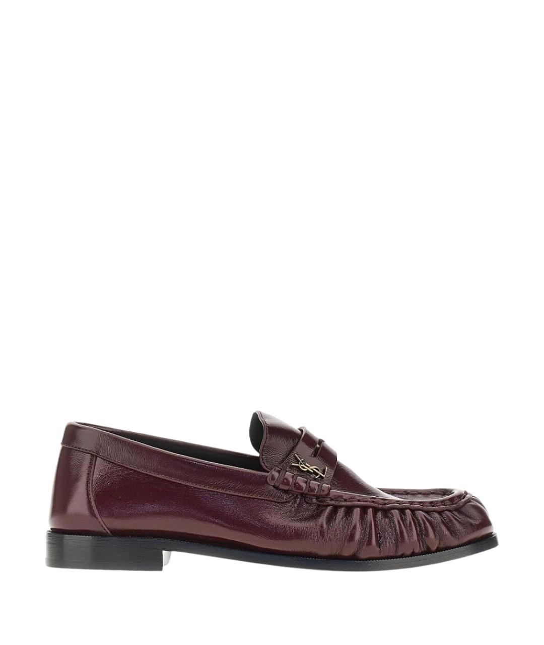 SAINT LAURENT Бордовые кожаные лоферы, фото 1
