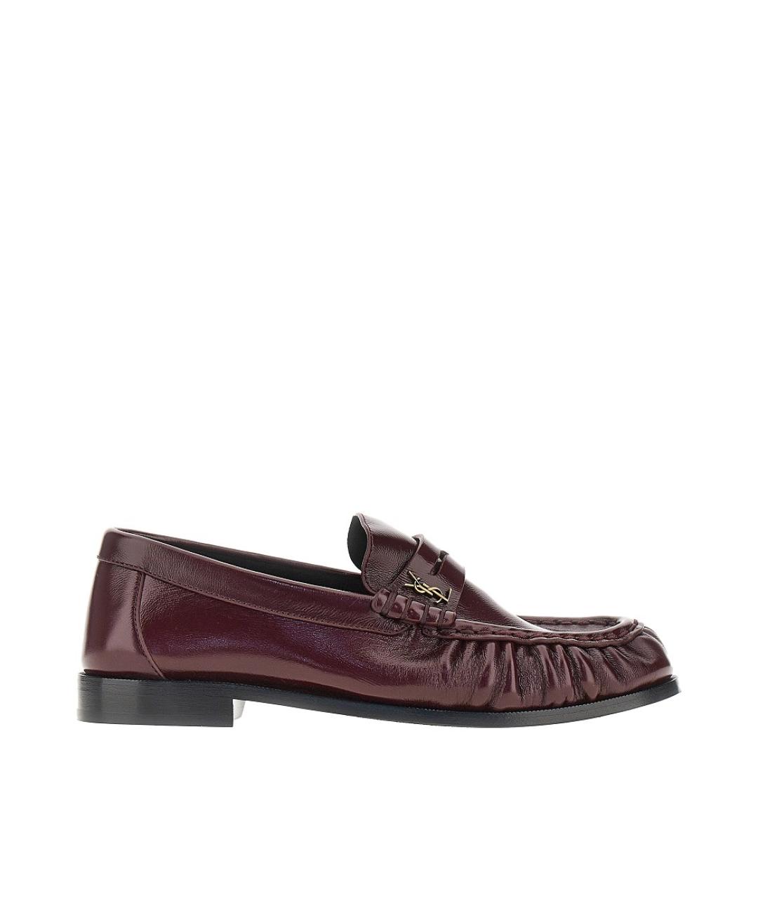SAINT LAURENT Бордовые кожаные лоферы, фото 5