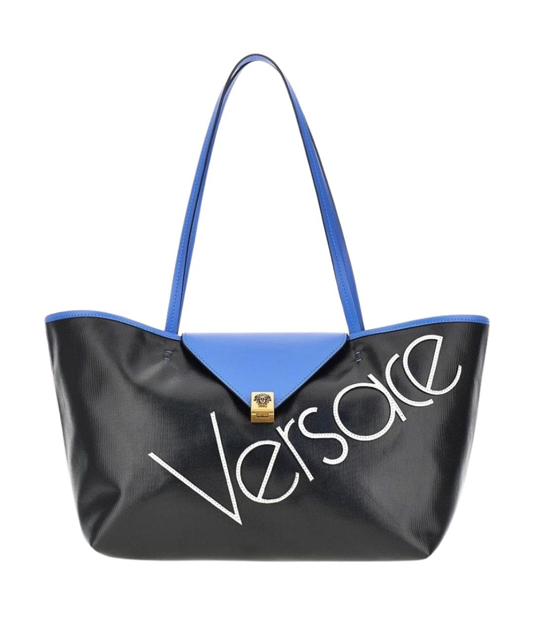 VERSACE Черная сумка тоут из канвы, фото 1
