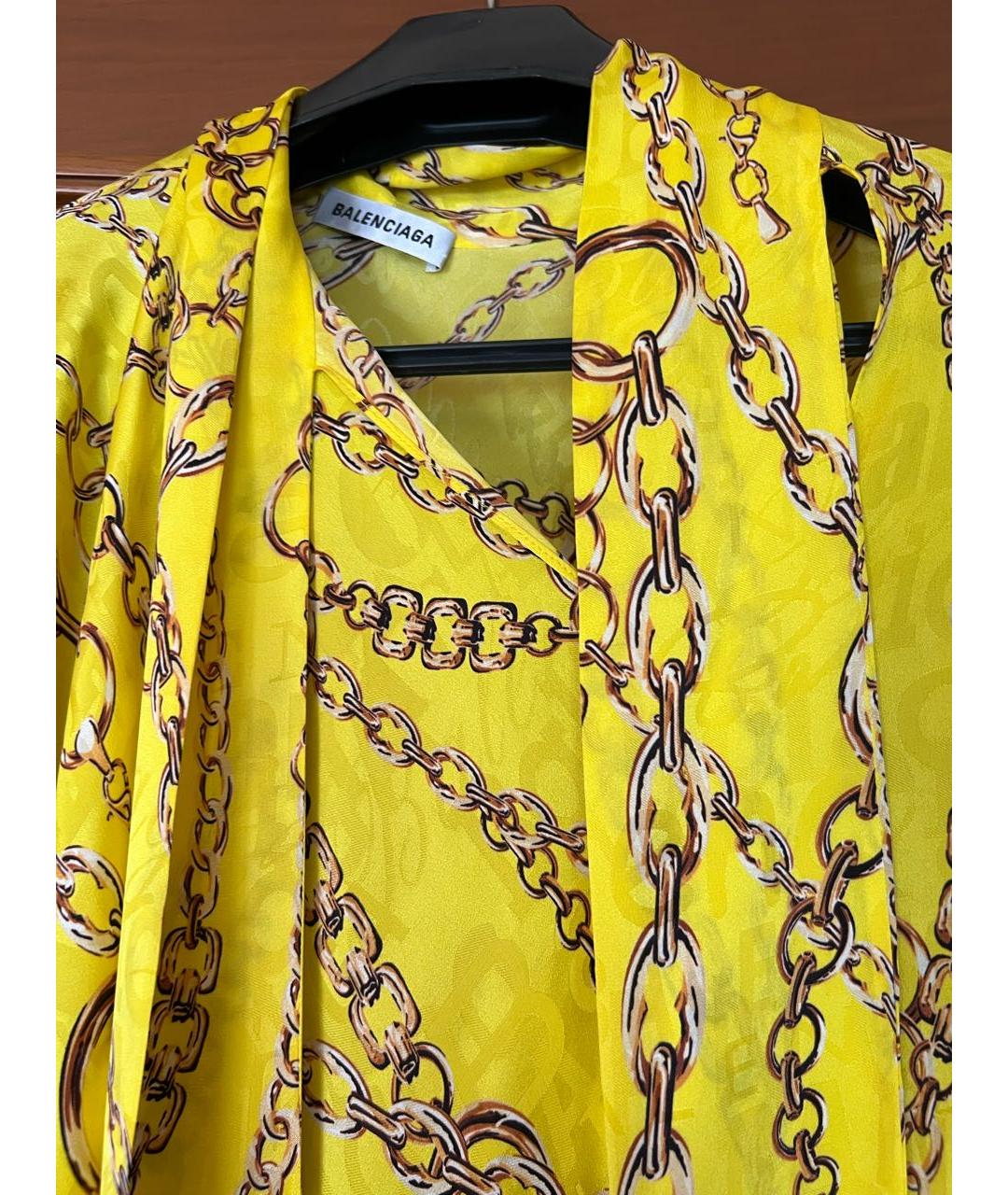 BALENCIAGA Желтая шелковая блузы, фото 3
