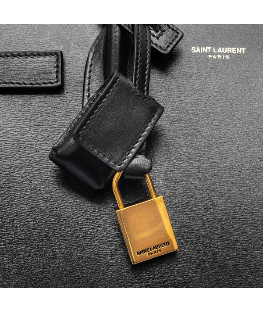 SAINT LAURENT Черная кожаная сумка тоут, фото 4