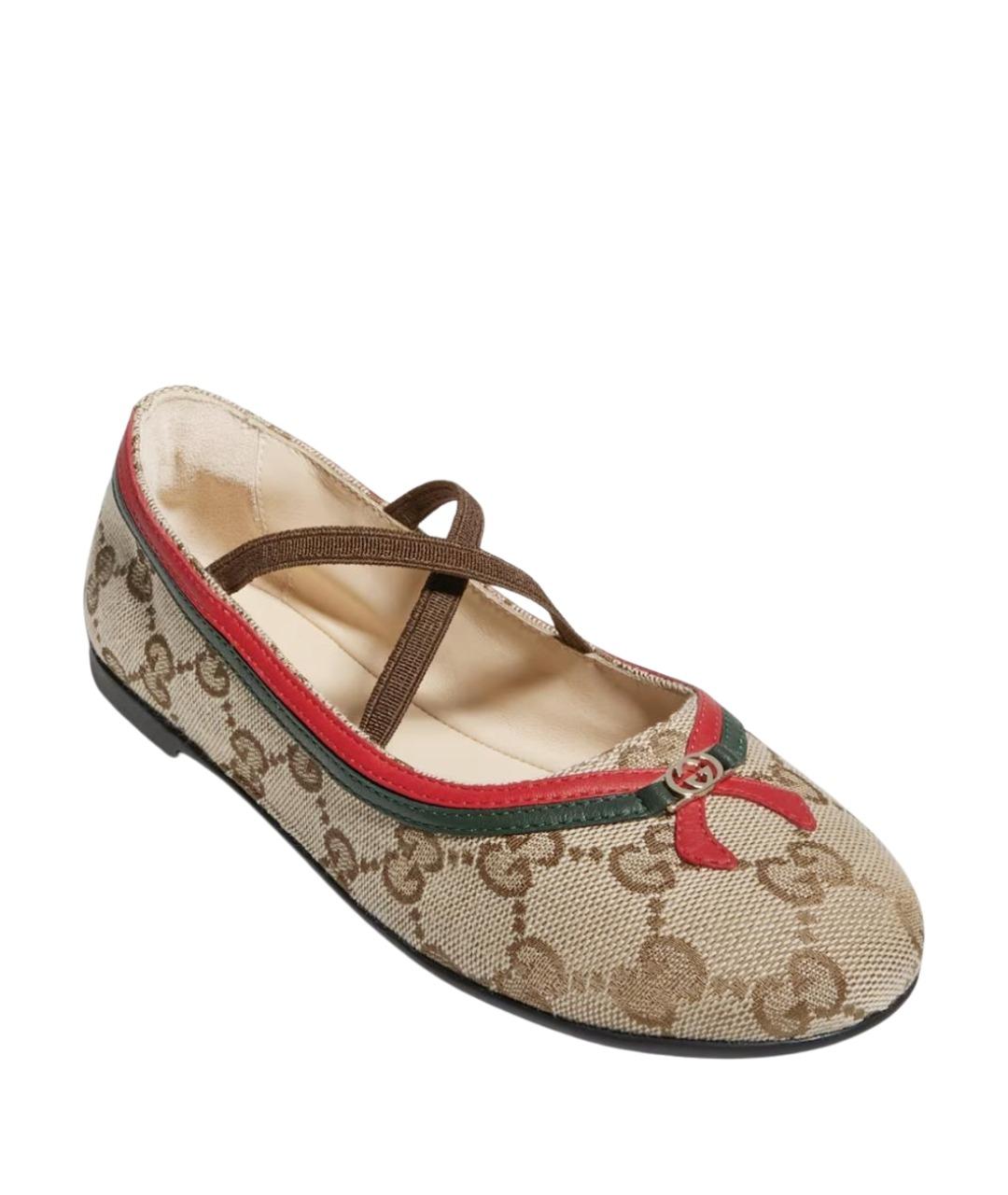 GUCCI Бежевые текстильные балетки, фото 3