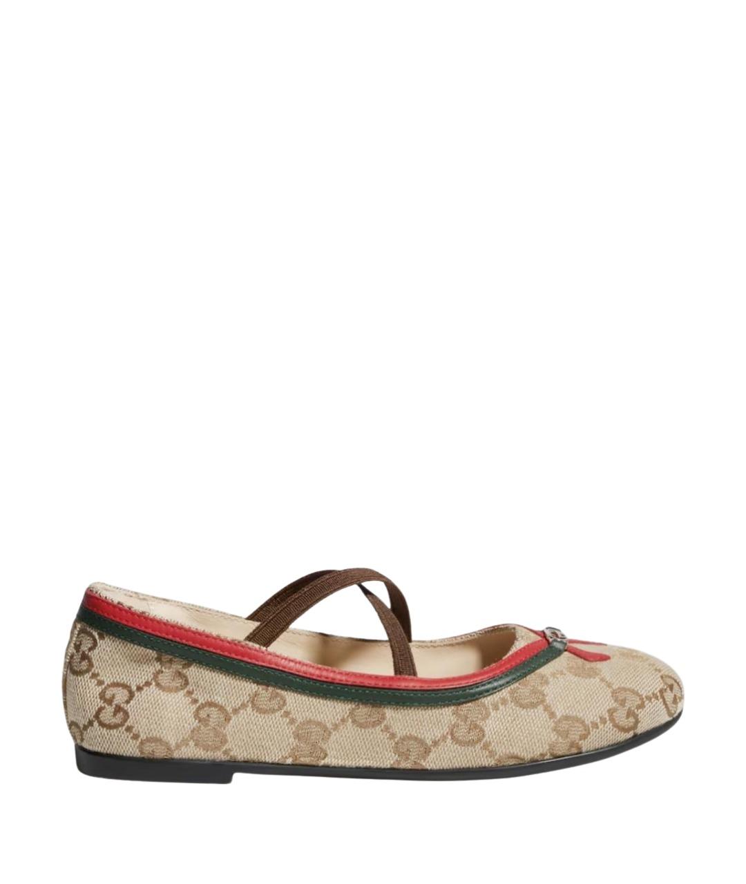 GUCCI Бежевые текстильные балетки, фото 1