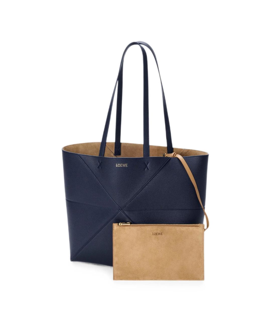 LOEWE Темно-синяя кожаная сумка тоут, фото 4