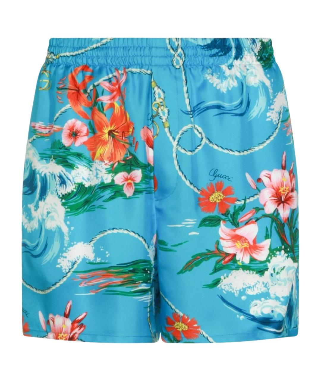 GUCCI Голубые шелковые шорты, фото 1