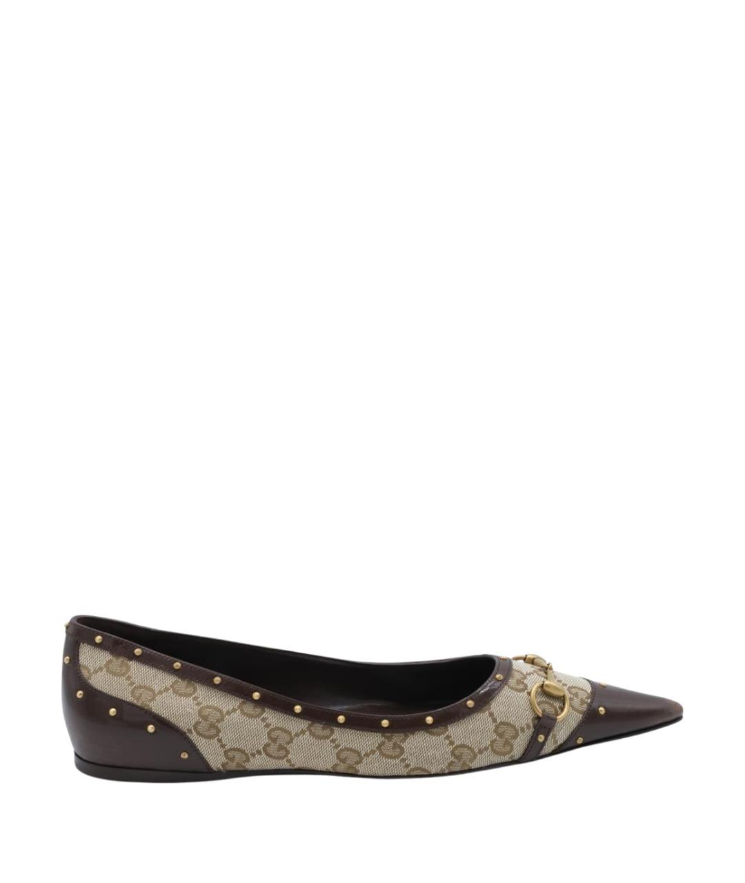 GUCCI Бежевые кожаные балетки, фото 1