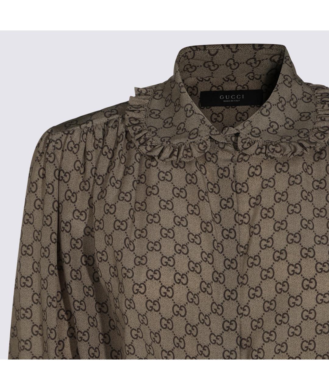 GUCCI Коричневая шелковая рубашка, фото 3
