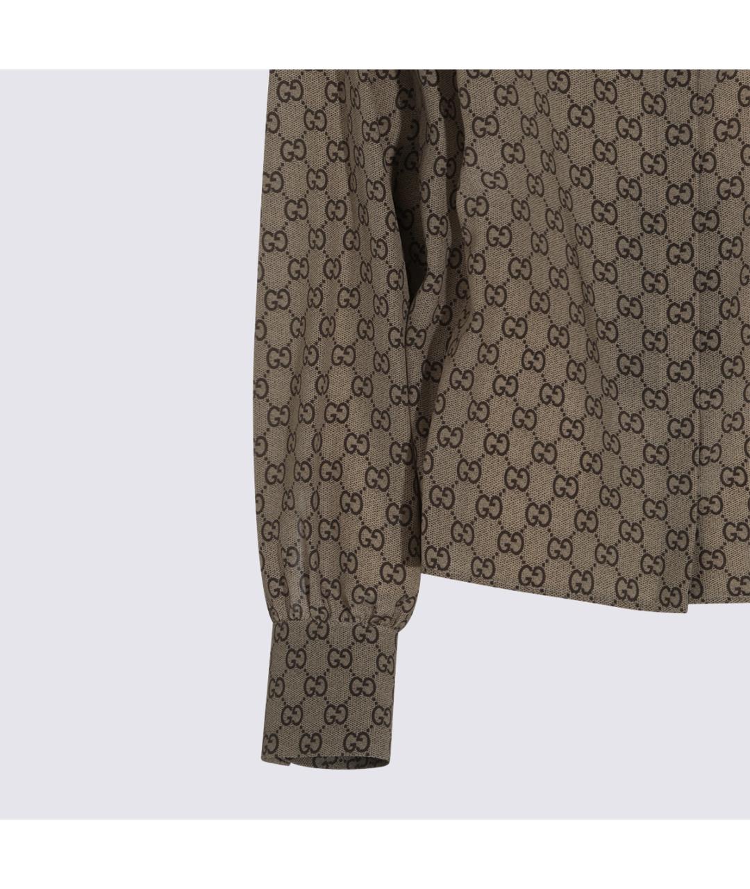 GUCCI Коричневая шелковая рубашка, фото 4