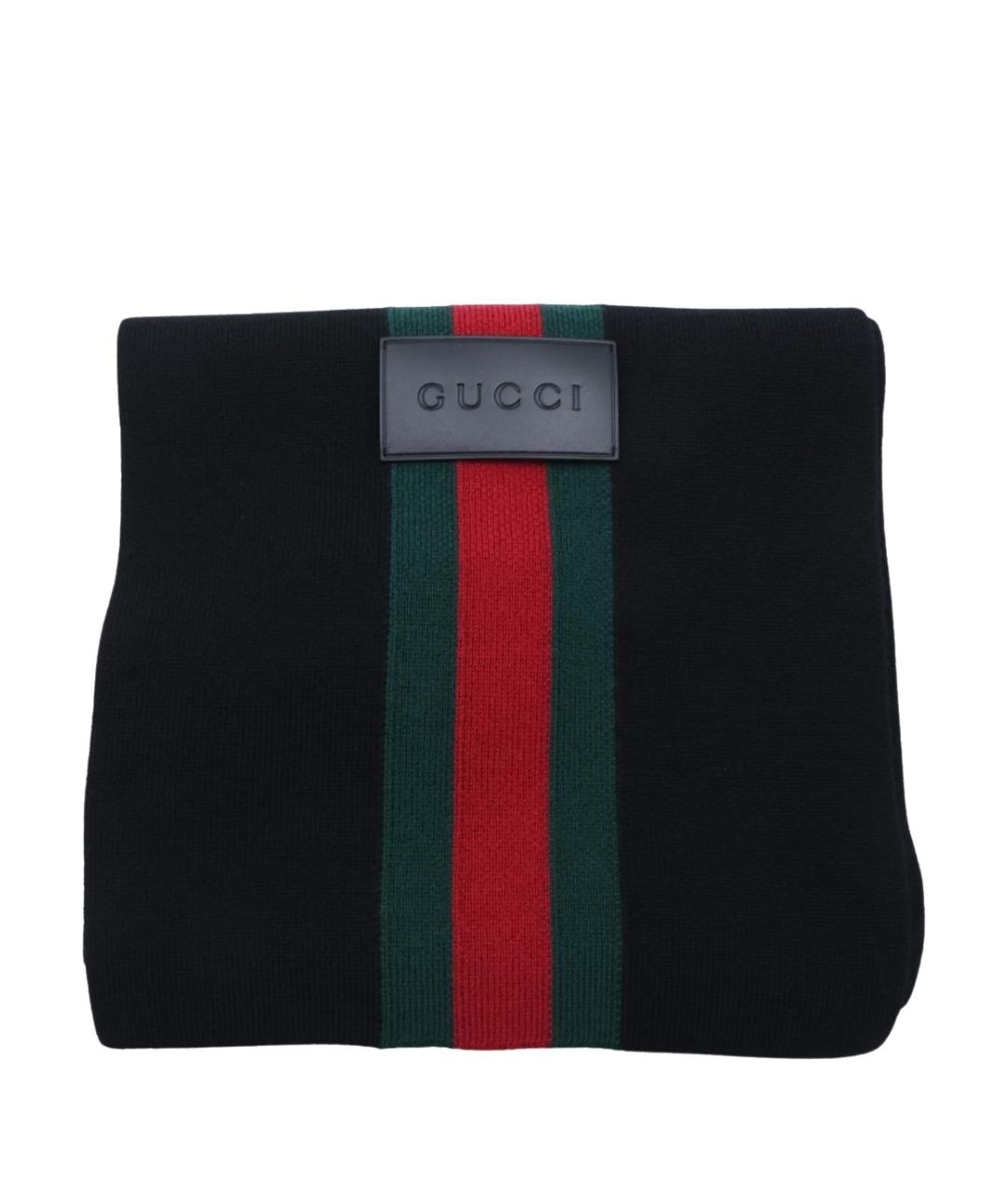 GUCCI Черный шерстяной шарф, фото 1